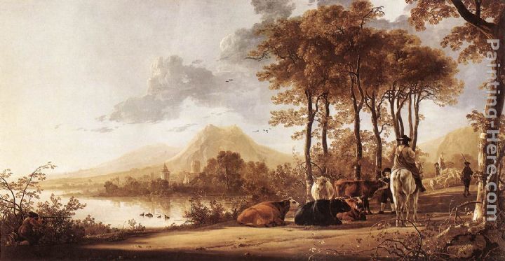 River Landscape painting - Aelbert Cuyp River Landscape art painting